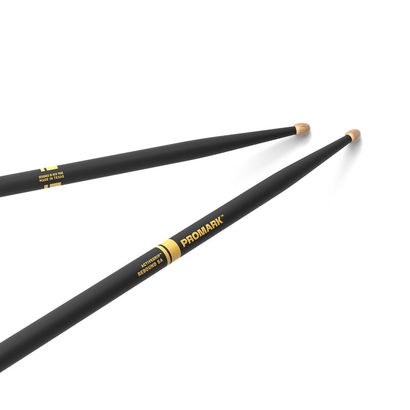 ProMark Forward Rebound 5A ActiveGrip Drumsticks, R5AAG, Tacky Active Grip Finish, Black Drum Sticks, Acorn Tip, Hickory Wood - 1 Pair - Image 1